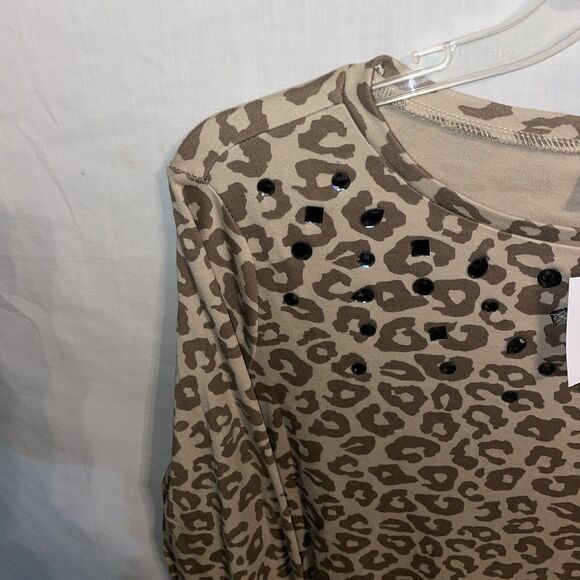 Quacker Factory Women’s Dressy Blouse Size Large Beige Leopard Print Party NWT - Picture 5 of 12